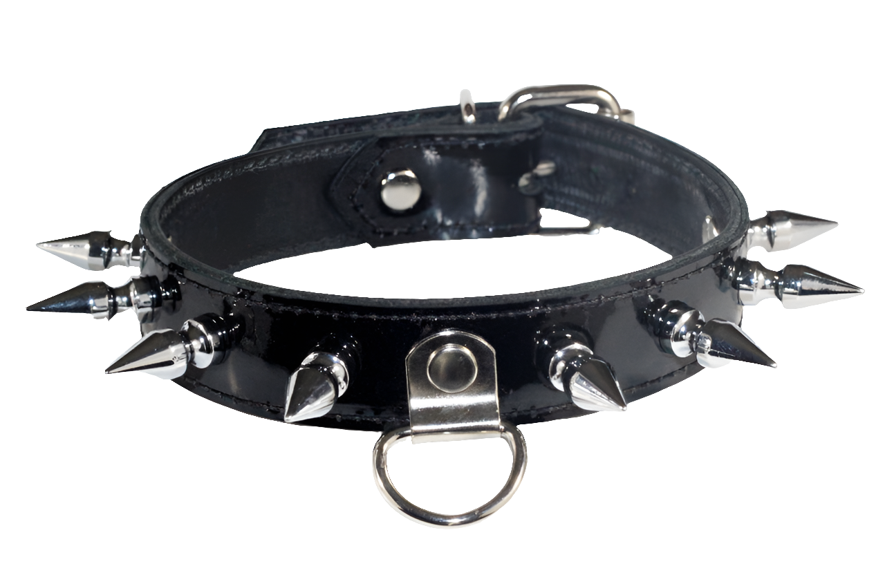 Spiked Black Patent Leather Bondage Collar – Bondage Couture