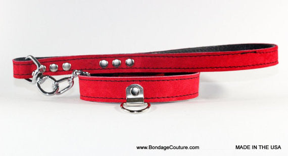 Dior - Dog Leash & Collar Set Leather PU - Red - Pet Supply Mafia