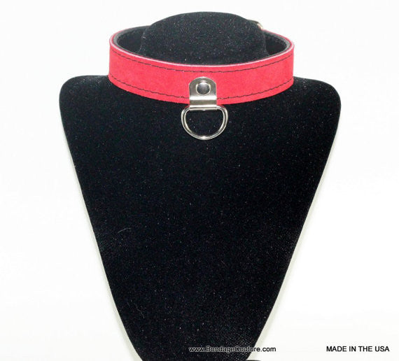 Prettybows Soft Lamb Leather Collar Leash Set - Black/Red Leather