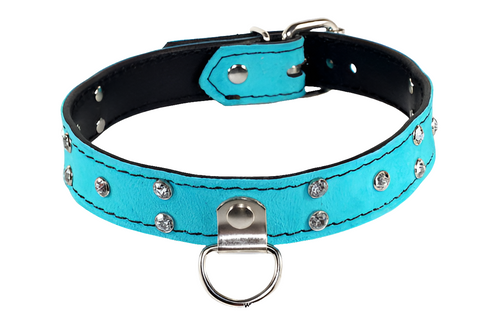 Suede Bondage Collar with Crystals