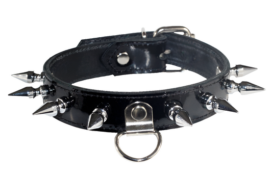 Spiked Black Patent Leather Bondage Collar