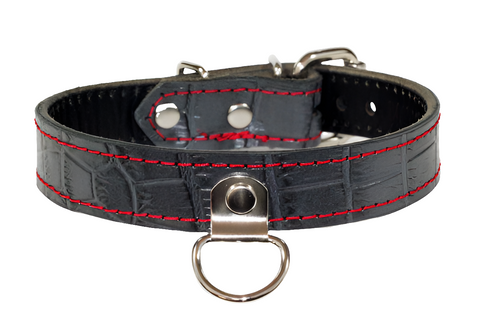 Grey Gator Leather BDSM Collar