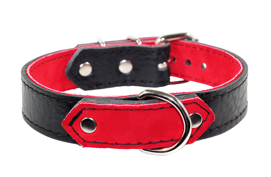 Black and Red Suede and Leather Bondage Collar, BDSM Collar