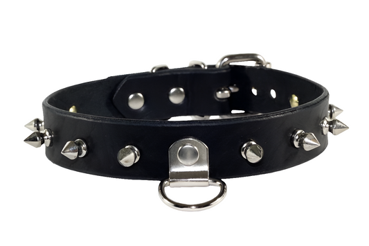Black Leather Spiked BDSM Collar
