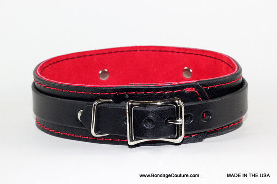 Black and Red Suede and Leather BDSM Collar, Black and Red 