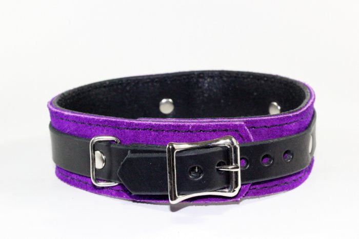 Purple Suede and Black Leather Bondage Collar