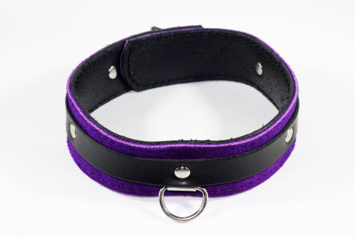 Bondage Couture Purple Suede and Black Leather Bondage Collar