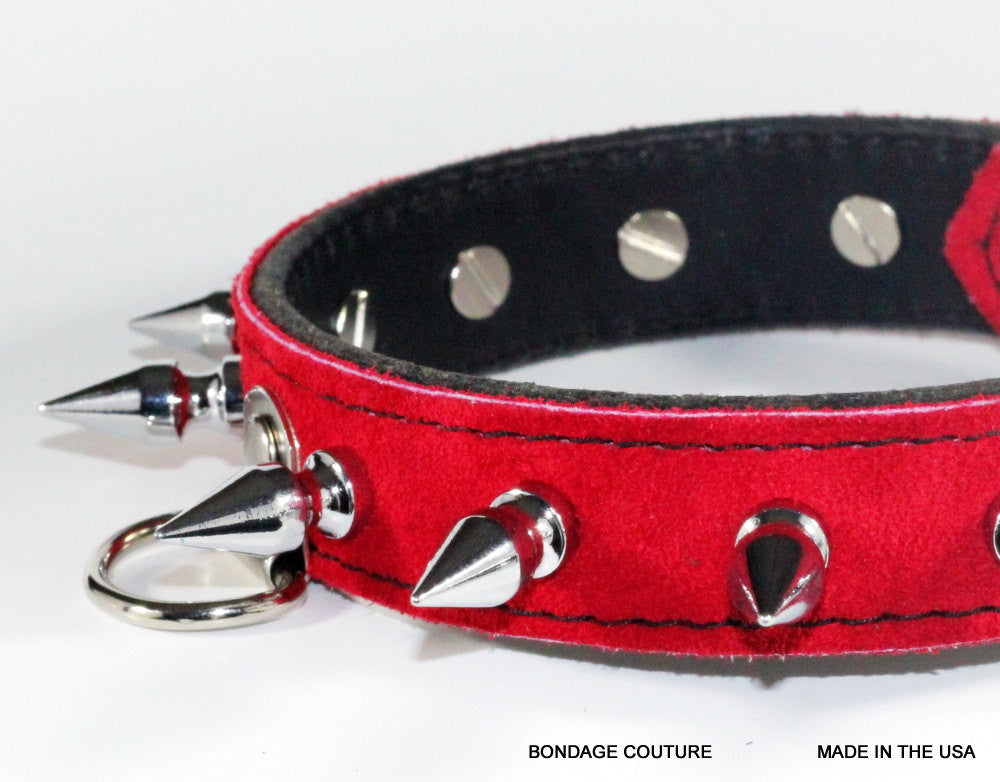 red suede bdsm leather collar